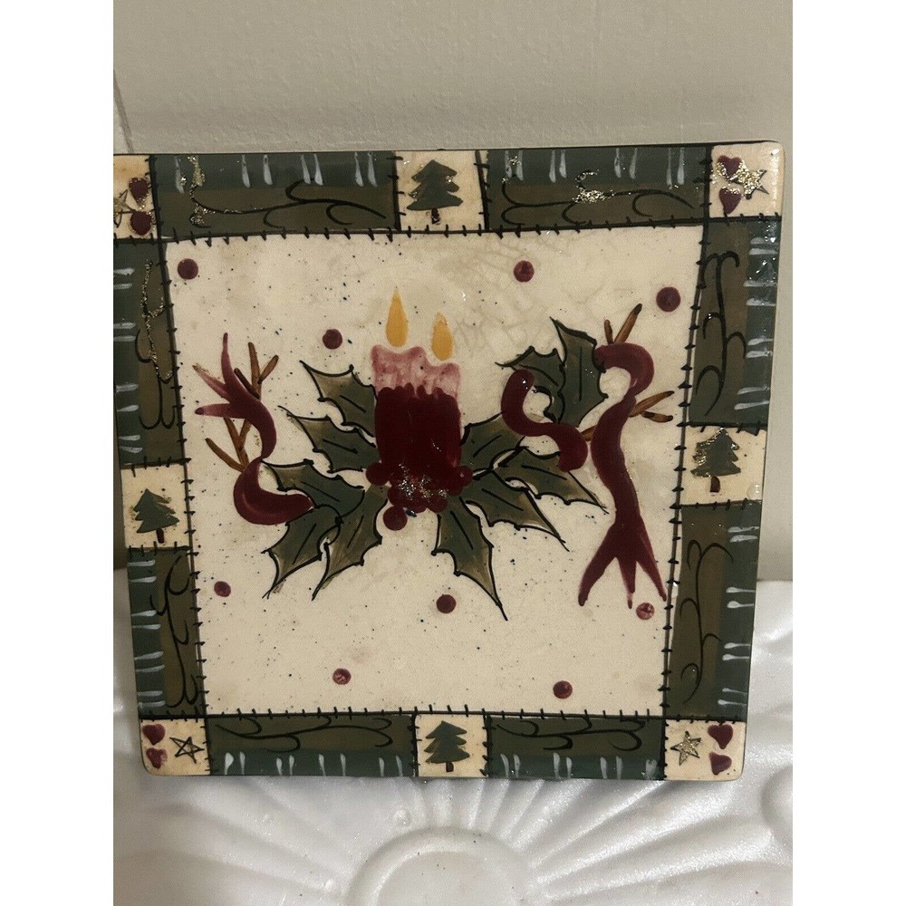 Crazy Mountain Ceramic Christmas Square Plaque Tile Trivet Diane Knott